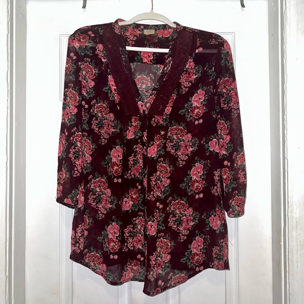 ESPRIT Floral Button Down Collarless Blouse